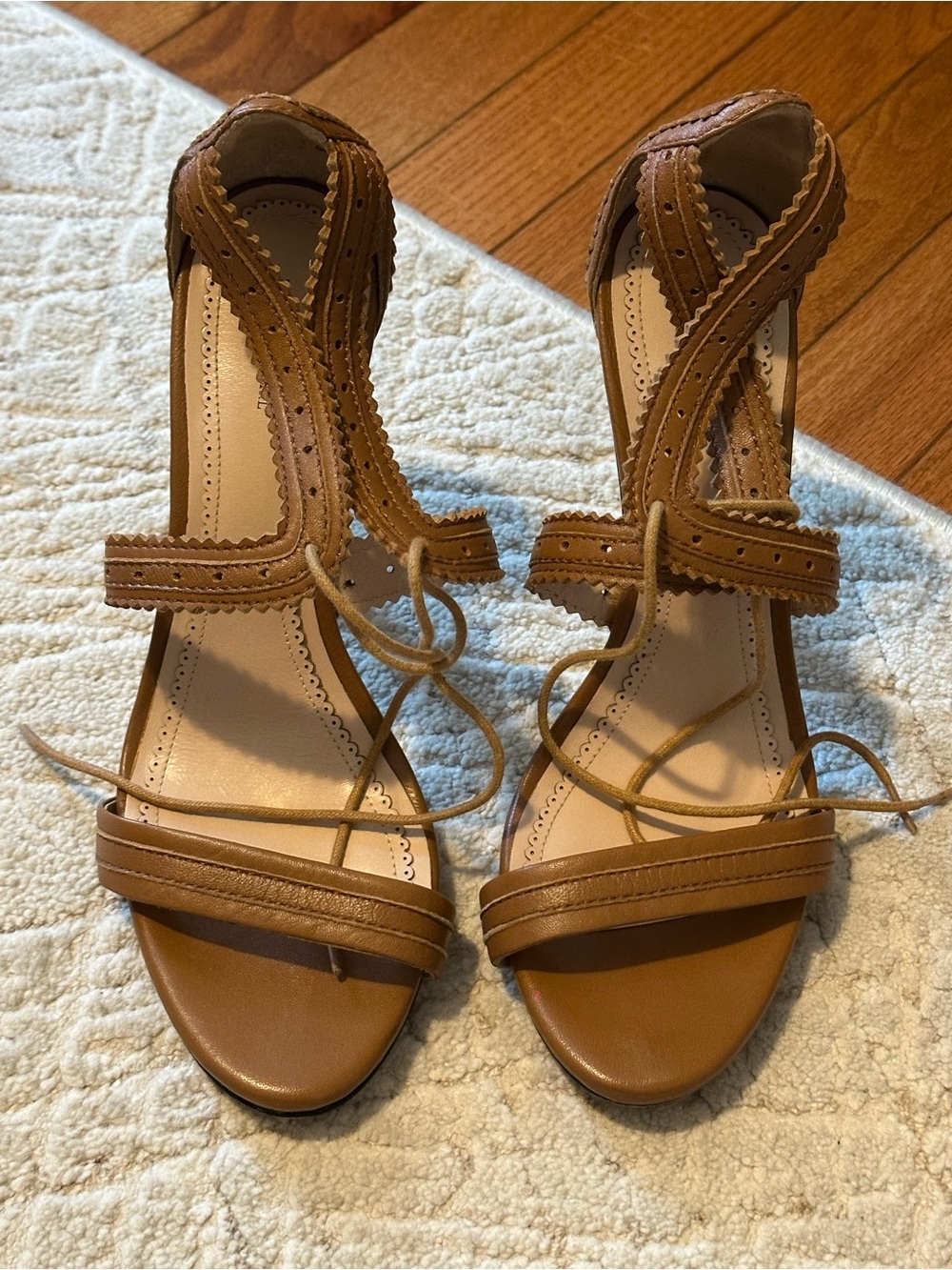 Elegant Pour La Victoria Cognac Brown Leather Strapy Heels Size 9.5